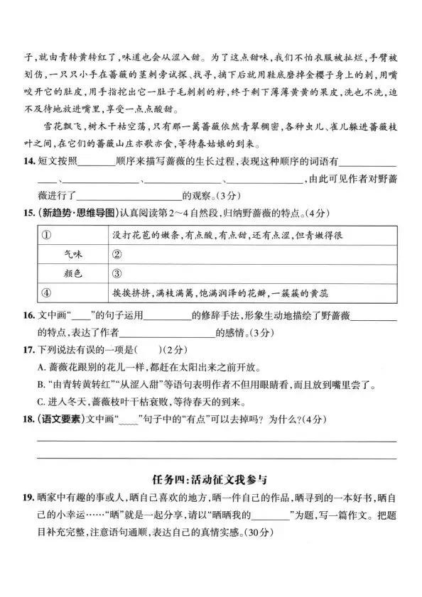 四上语文全册综合试卷-第30张图片-四季读书网
