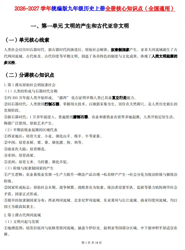 2026秋 中考历史知识点总结 核心考点-第4张图片-四季读书网