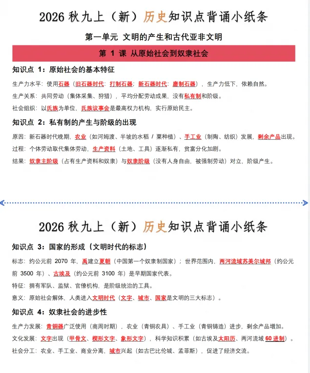 2026秋 中考历史知识点总结 核心考点-第5张图片-四季读书网