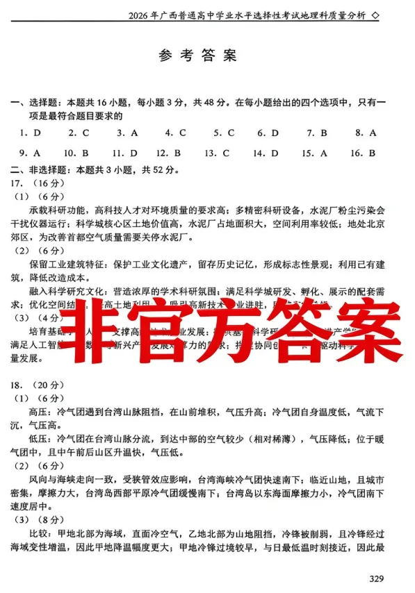 2026年广西高考地理官方答案来了,题目难度直逼山东,网传答案系伪造!-第1张图片-四季读书网 2026年广西高考地理官方答案来了,题目难度直逼山东,网传答案系伪造!-第1张图片-四季读书网