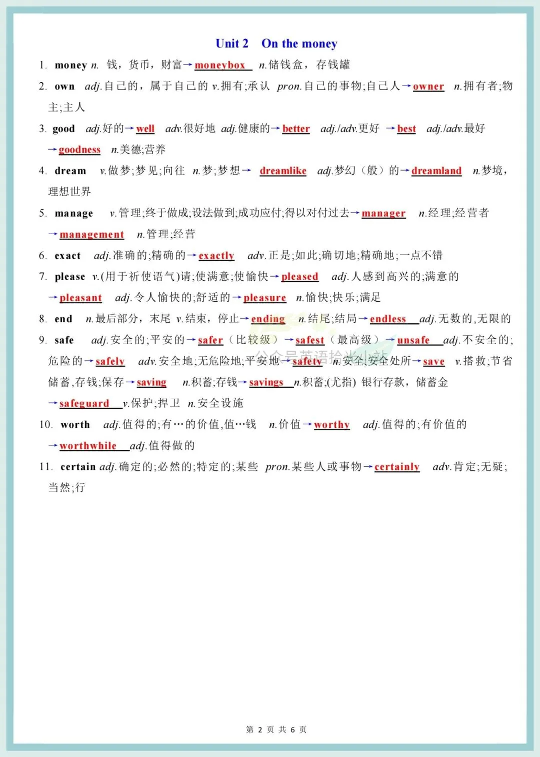 初三英语|2026秋(外研版)九年级上册英语单元重点单词词性转换背诵+默写-第7张图片-四季读书网