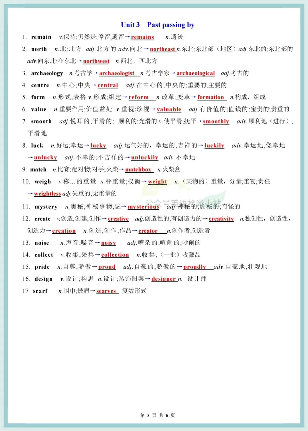 初三英语|2026秋(外研版)九年级上册英语单元重点单词词性转换背诵+默写-第8张图片-四季读书网