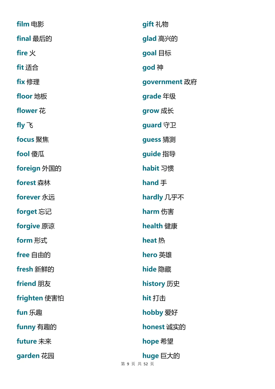 中考英语必背688高频词-第9张图片-四季读书网