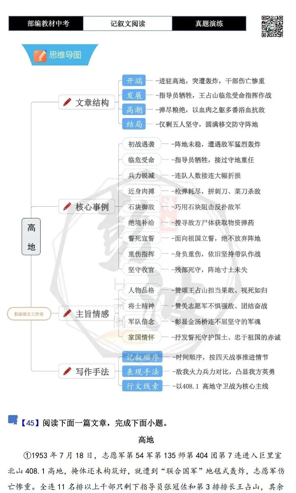 【中考现代文阅读-真题演练】45-高地-思维导图+试题精析-第5张图片-四季读书网