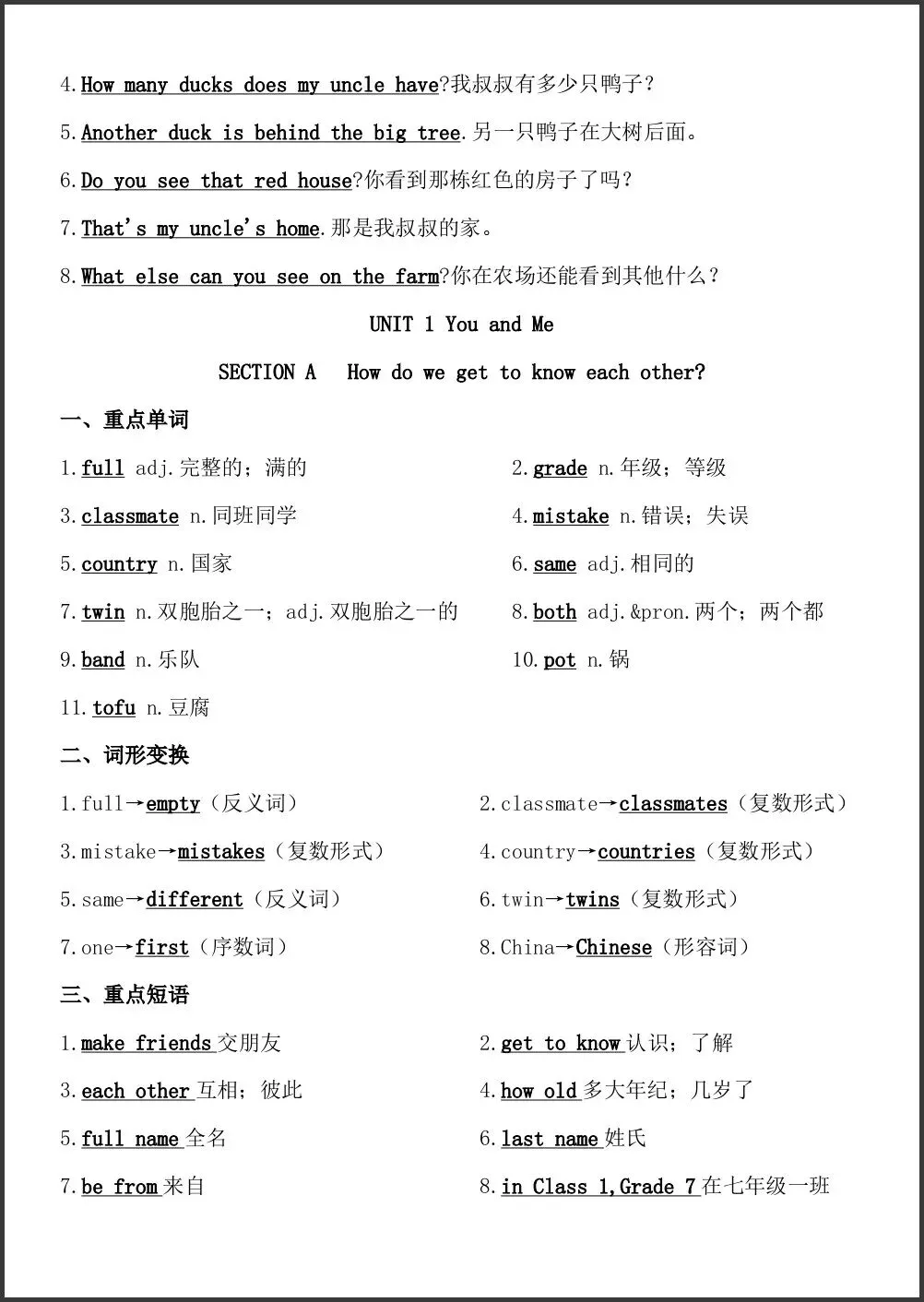 初一新版 2026 七上英语月考复习必背考点汇总,可打印版!-第3张图片-四季读书网 初一新版 2026 七上英语月考复习必背考点汇总,可打印版!-第3张图片-四季读书网