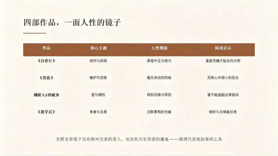 初三语文课堂阅读分享:于迷雾之中,看见人性的光与影 —— 东野圭吾四部经典作品中的人性思考-第7张图片-四季读书网