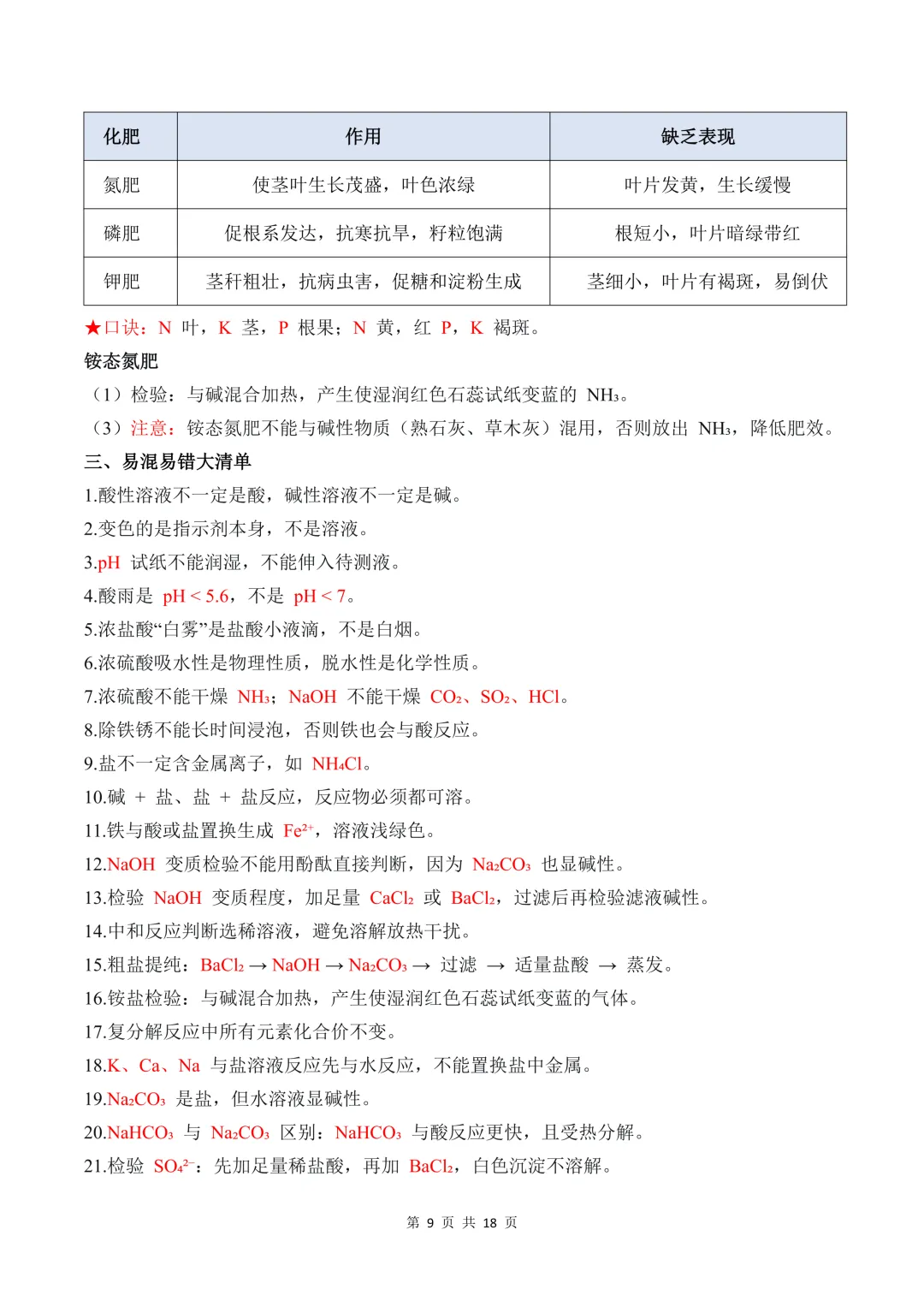 2026 秋初三化学重难点酸碱盐&复分解反应(核心考点、易错坑点 + 配套练习题)-第12张图片-四季读书网 2026 秋初三化学重难点酸碱盐&复分解反应(核心考点、易错坑点 + 配套练习题)-第12张图片-四季读书网