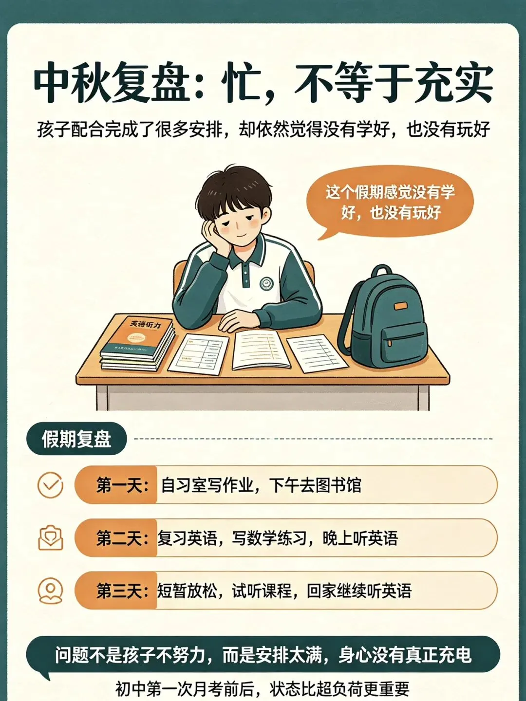 初一第一次月考在即,十一假期别再让孩子陷入「学玩两空」的内耗-第1张图片-四季读书网