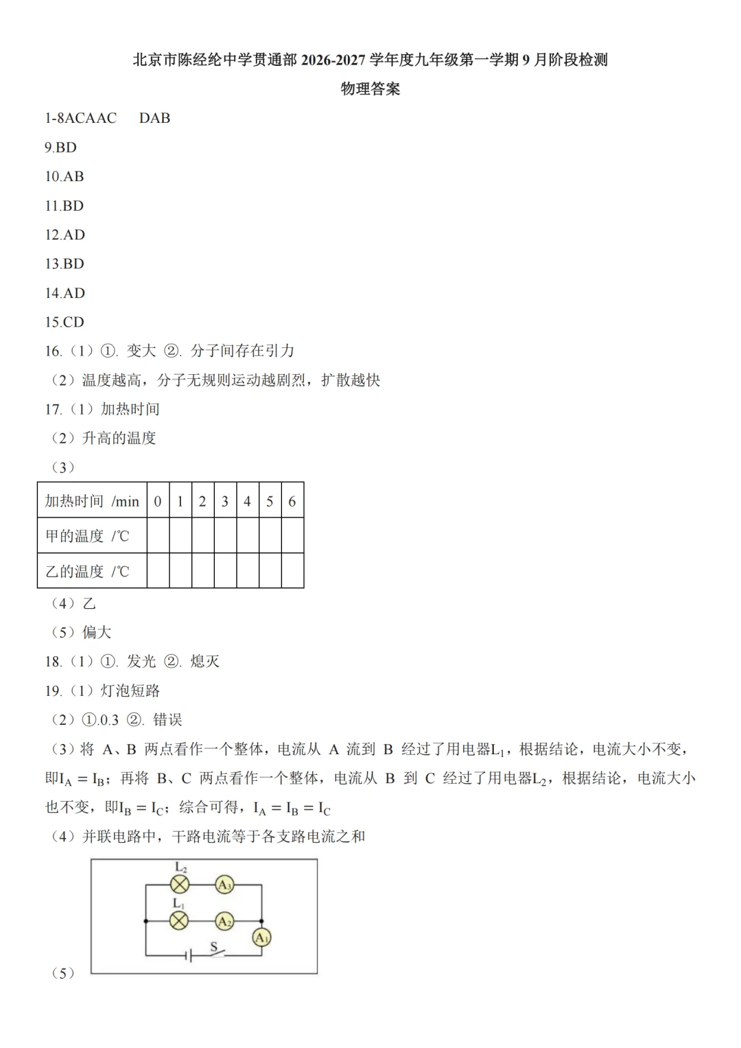 答案已出!2026.9北京陈经纶中学初三9月月考物理(贯通班)真题+答案解析-第4张图片-四季读书网
