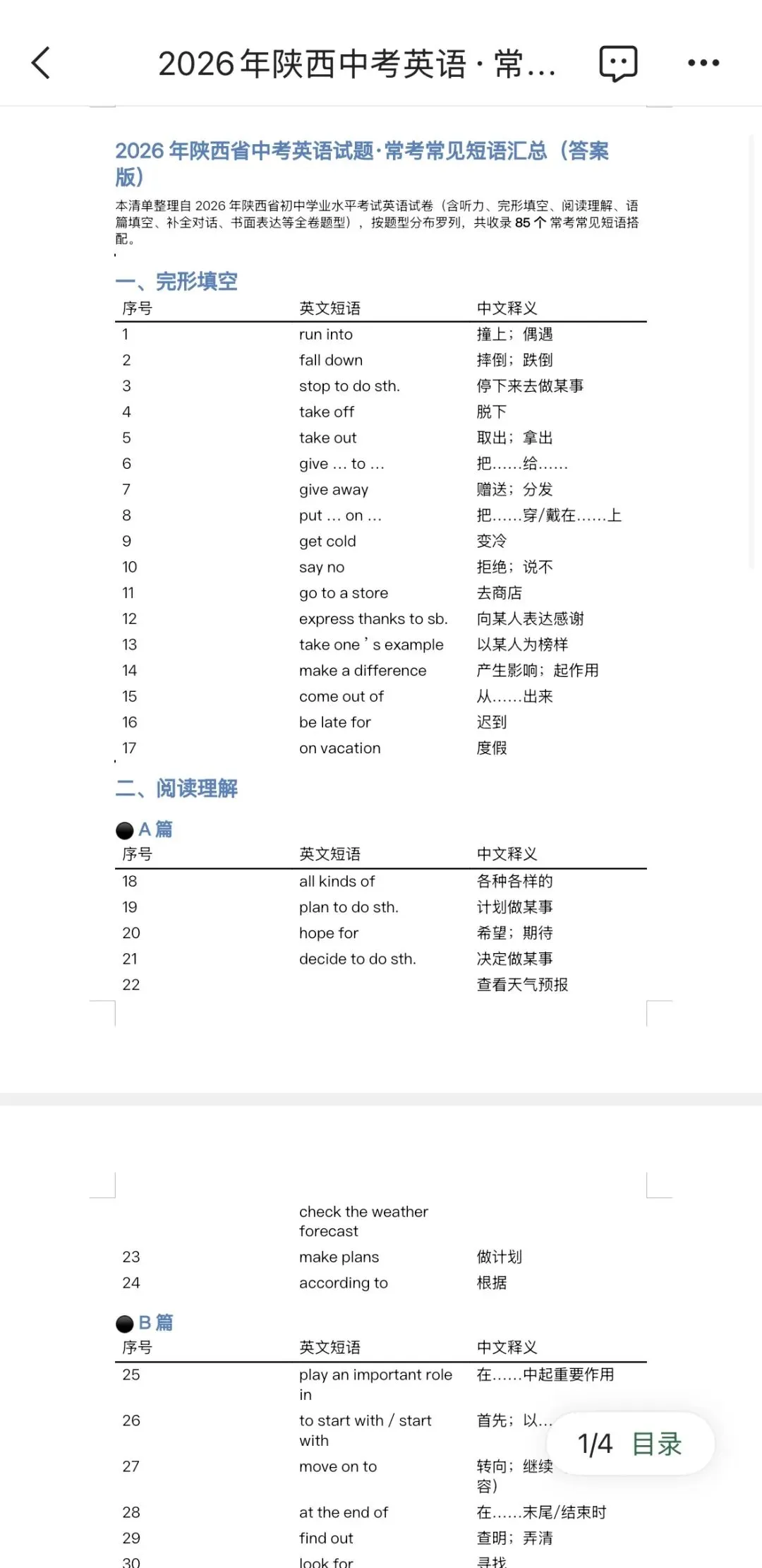 我让AI把今年中考英语真题的短语归纳了出来…-第1张图片-四季读书网