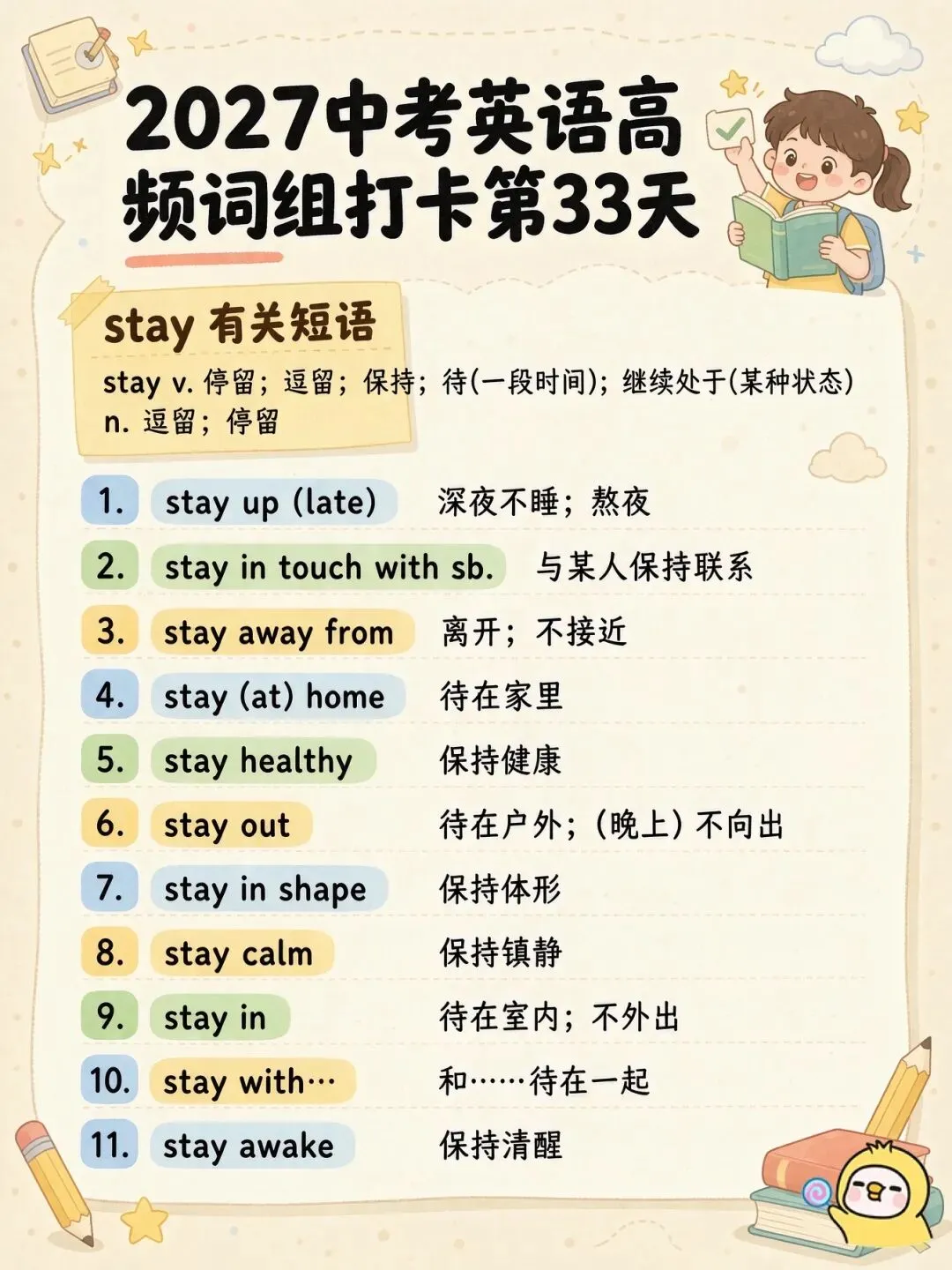 2027年中考英语 | 高频词组打卡第1-33天 含视频带练-第1张图片-四季读书网