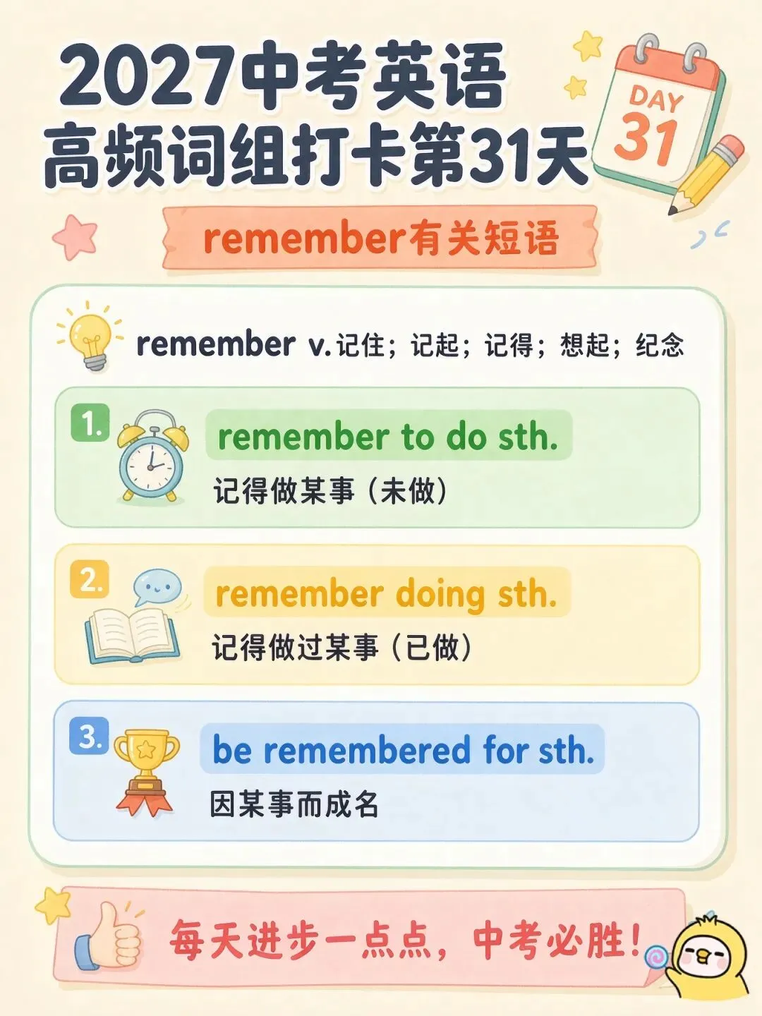 2027年中考英语 | 高频词组打卡第1-33天 含视频带练-第7张图片-四季读书网