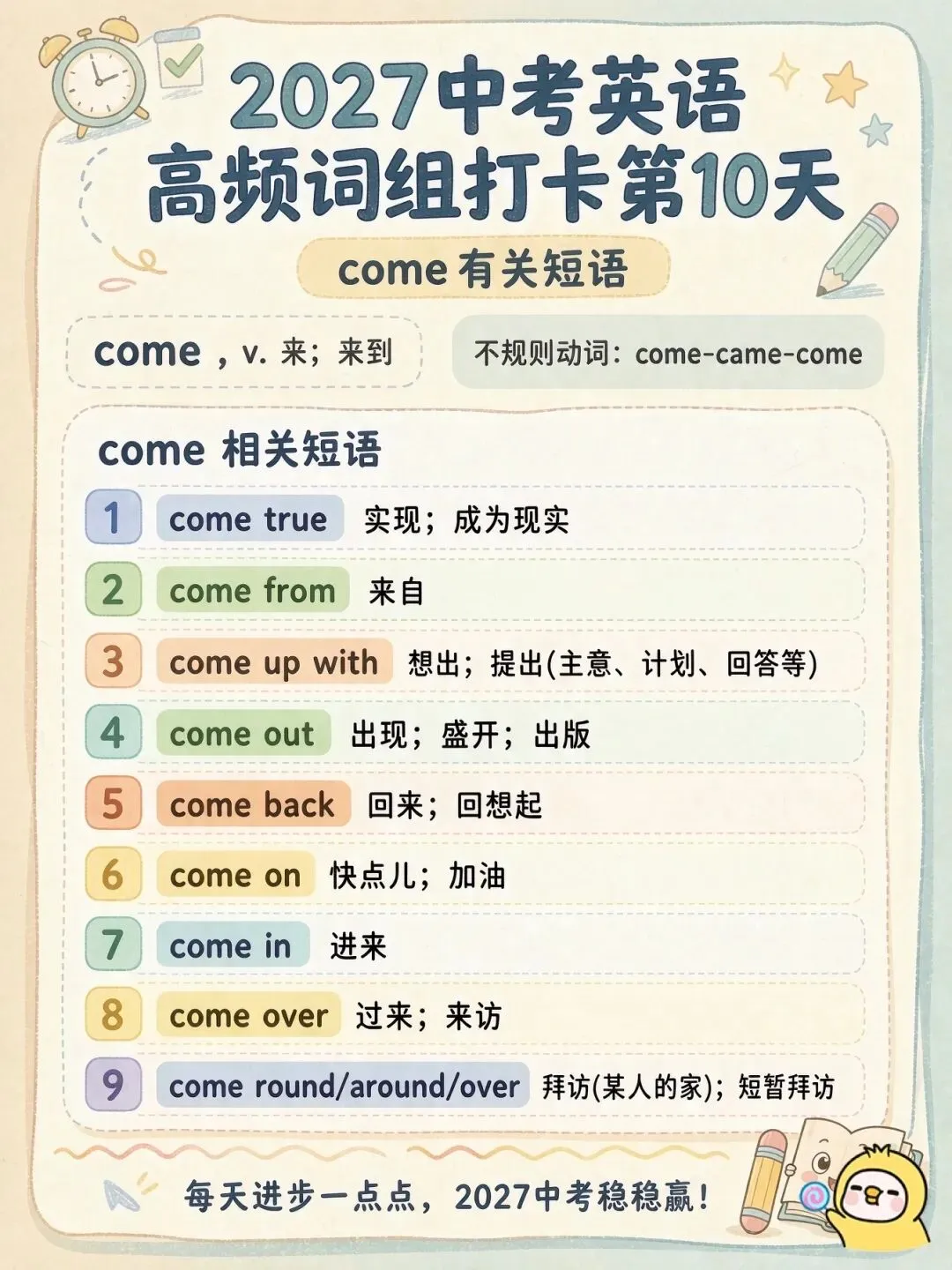 2027年中考英语 | 高频词组打卡第1-33天 含视频带练-第62张图片-四季读书网