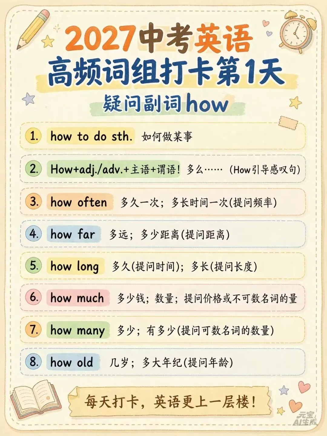 2027年中考英语 | 高频词组打卡第1-33天 含视频带练-第78张图片-四季读书网
