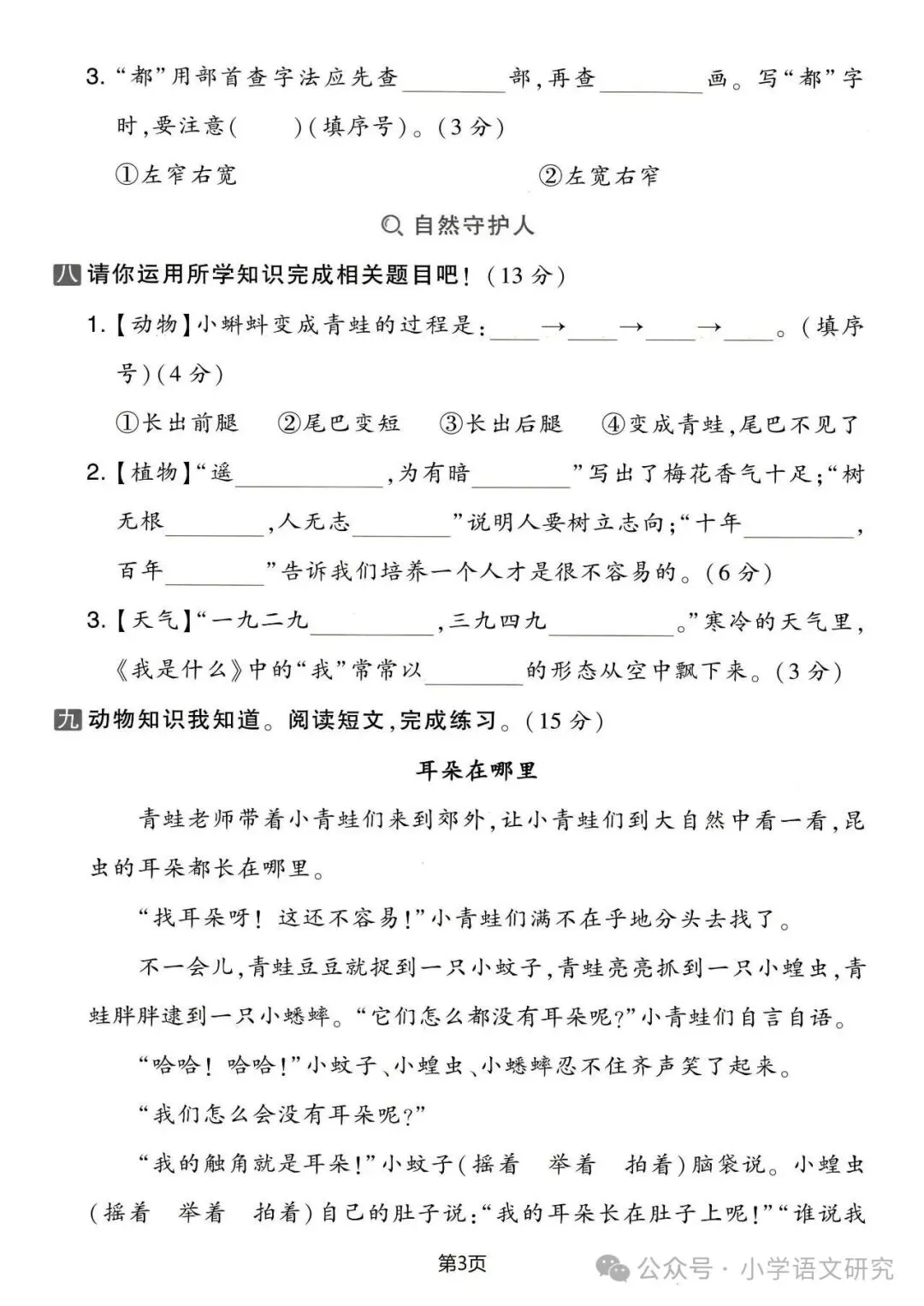 26新二年级上册语文第一次月考试卷4套(附答案)好题推荐-第3张图片-四季读书网