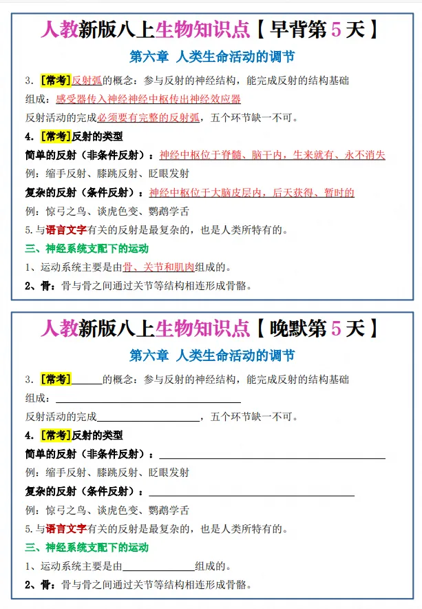 初二|八年级上册生物《新版人教版重点知识点每日默写晨读晚默小纸条》,可打印-第3张图片-四季读书网 初二|八年级上册生物《新版人教版重点知识点每日默写晨读晚默小纸条》,可打印-第3张图片-四季读书网