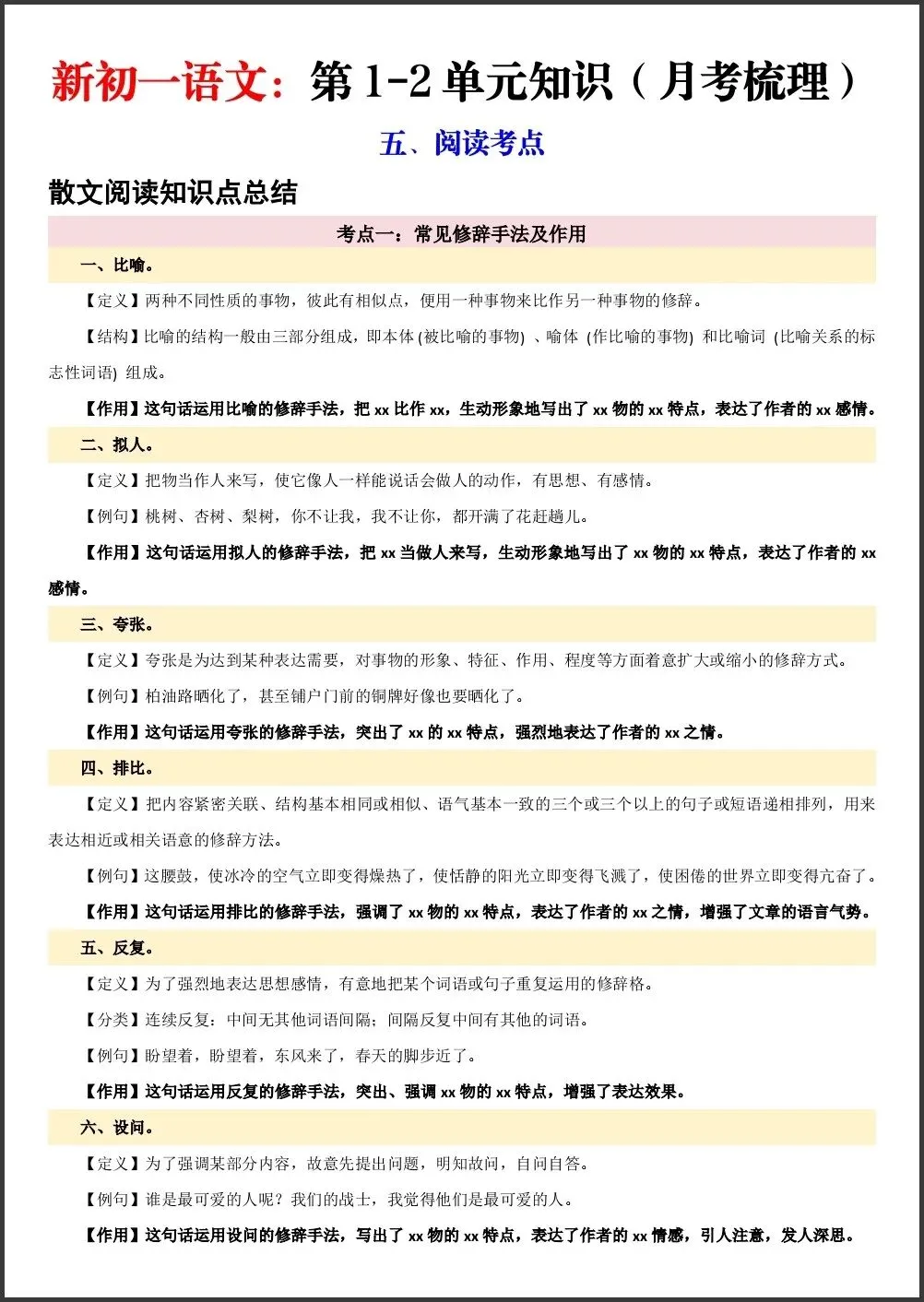 初一新版笔记 2026 七上语文第 1-2 单元知识重点梳理(月考复习) 电子打印版!-第6张图片-四季读书网 初一新版笔记 2026 七上语文第 1-2 单元知识重点梳理(月考复习) 电子打印版!-第6张图片-四季读书网