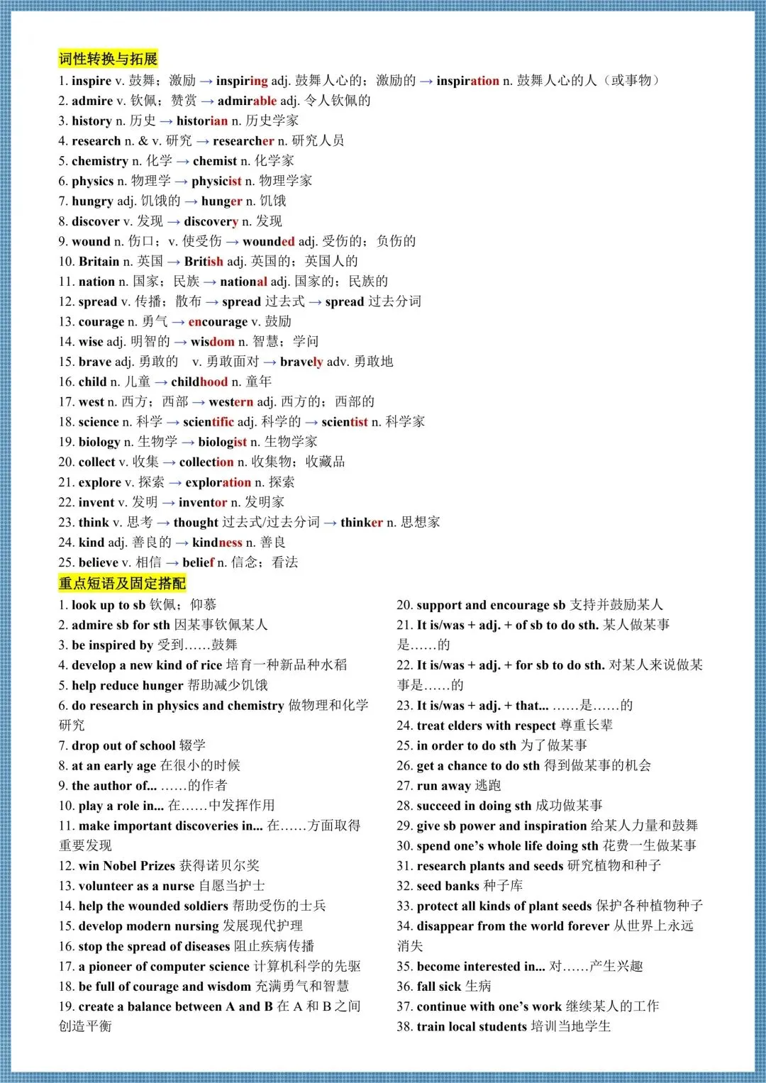 2026 秋新(人教版)初三九年级上册英语《单词+词性转换+短语搭配+句子》(背诵,默写),可打印!-第7张图片-四季读书网