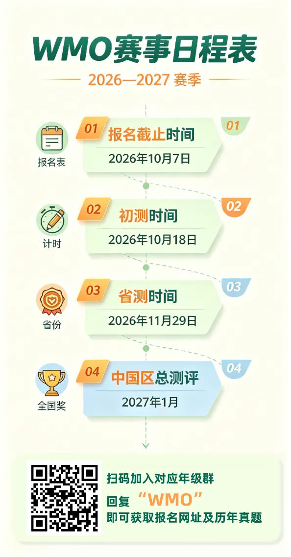 WMO、YMO赛事日程来啦~各年级真题免费领取!-第1张图片-四季读书网