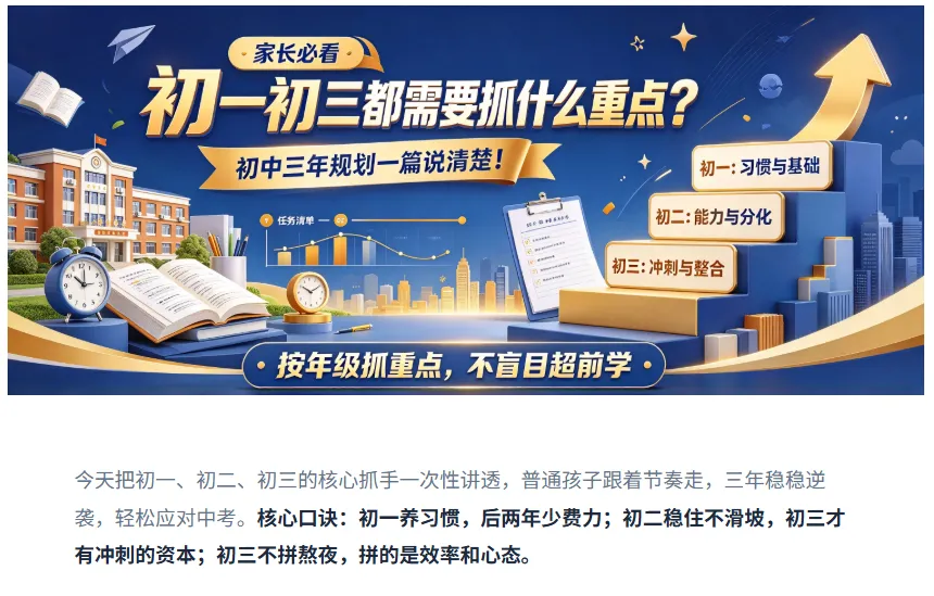 初一初二初三都需要抓什么重点?初中三年规划一篇说清楚!-第2张图片-四季读书网