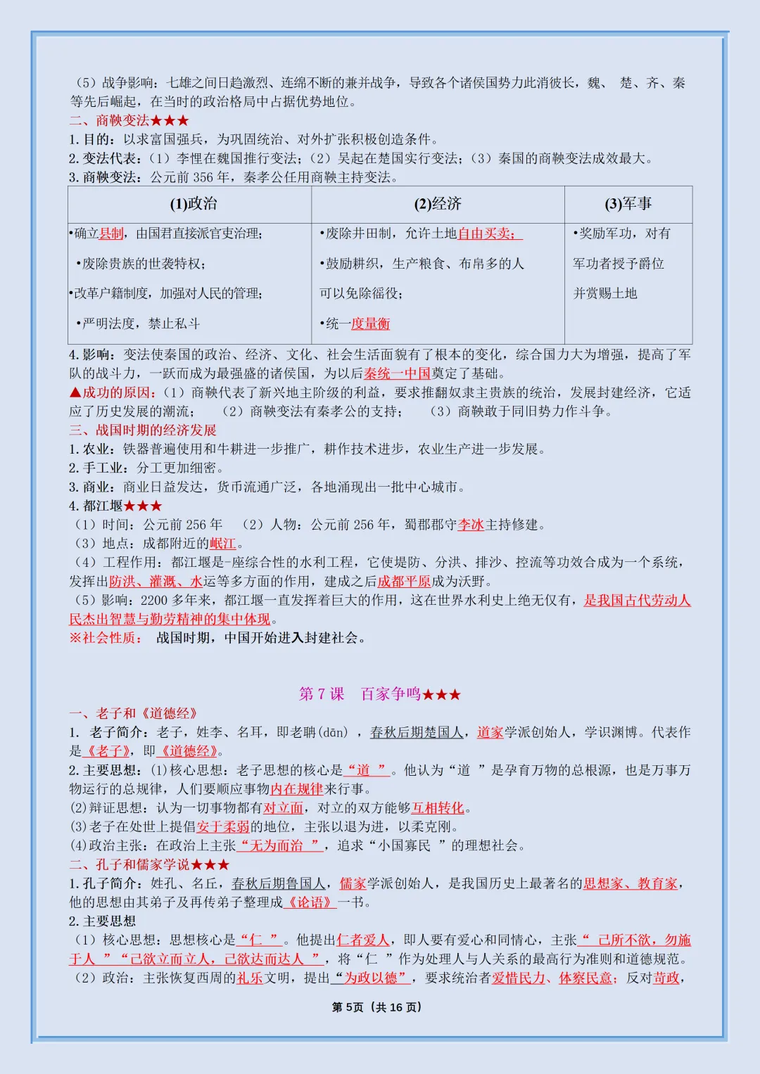 初一2026新七年级上册历史【月考复习】必背考点知识汇总(电子版可打印)-第6张图片-四季读书网