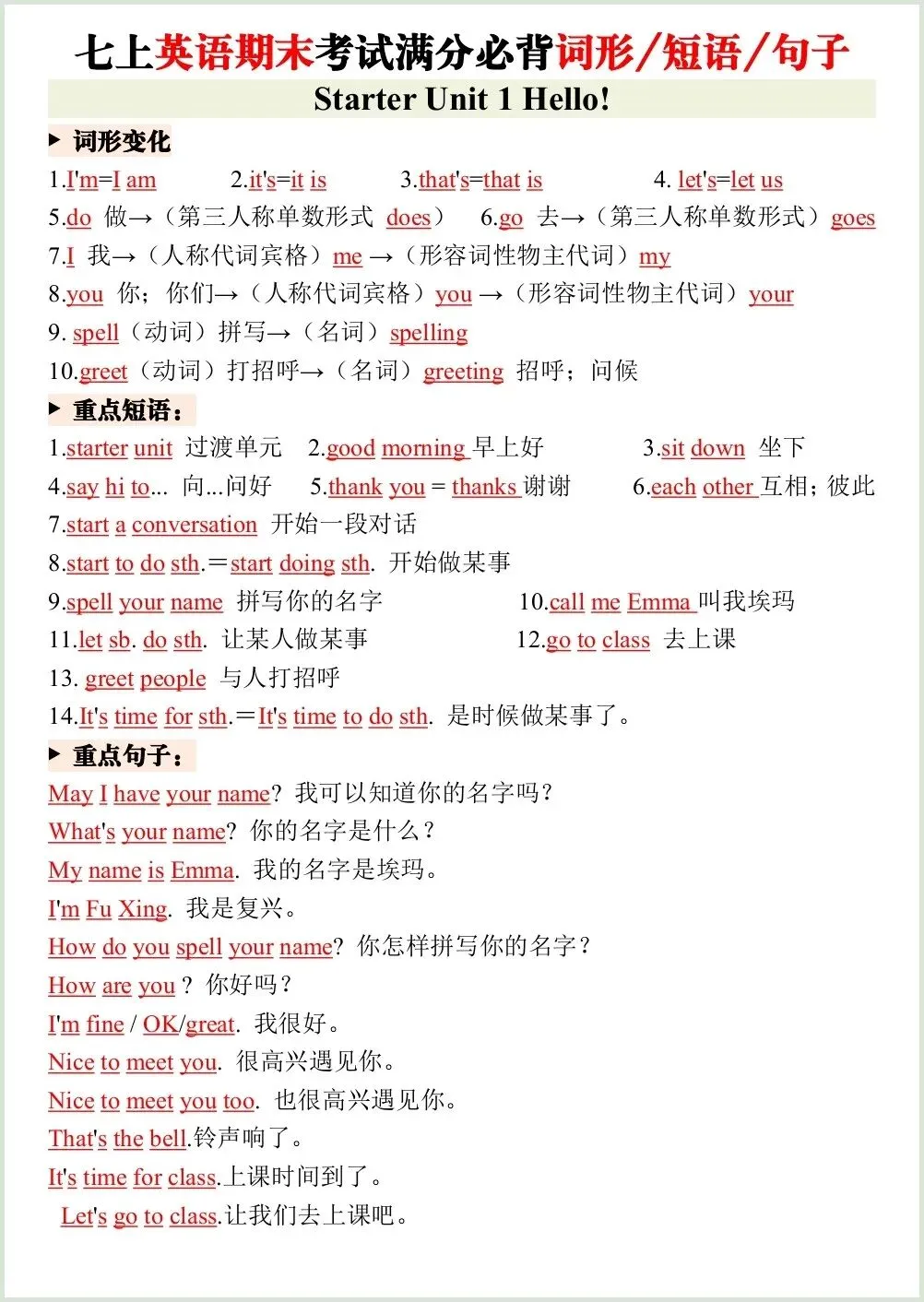 初一新版笔记 2026 七上英语考试满分必背词形+短语+句子梳理 电子打印版!-第1张图片-四季读书网 初一新版笔记 2026 七上英语考试满分必背词形+短语+句子梳理 电子打印版!-第1张图片-四季读书网