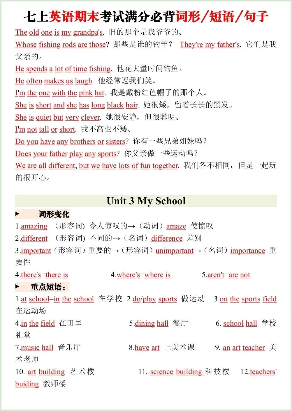 初一新版笔记 2026 七上英语考试满分必背词形+短语+句子梳理 电子打印版!-第6张图片-四季读书网 初一新版笔记 2026 七上英语考试满分必背词形+短语+句子梳理 电子打印版!-第6张图片-四季读书网