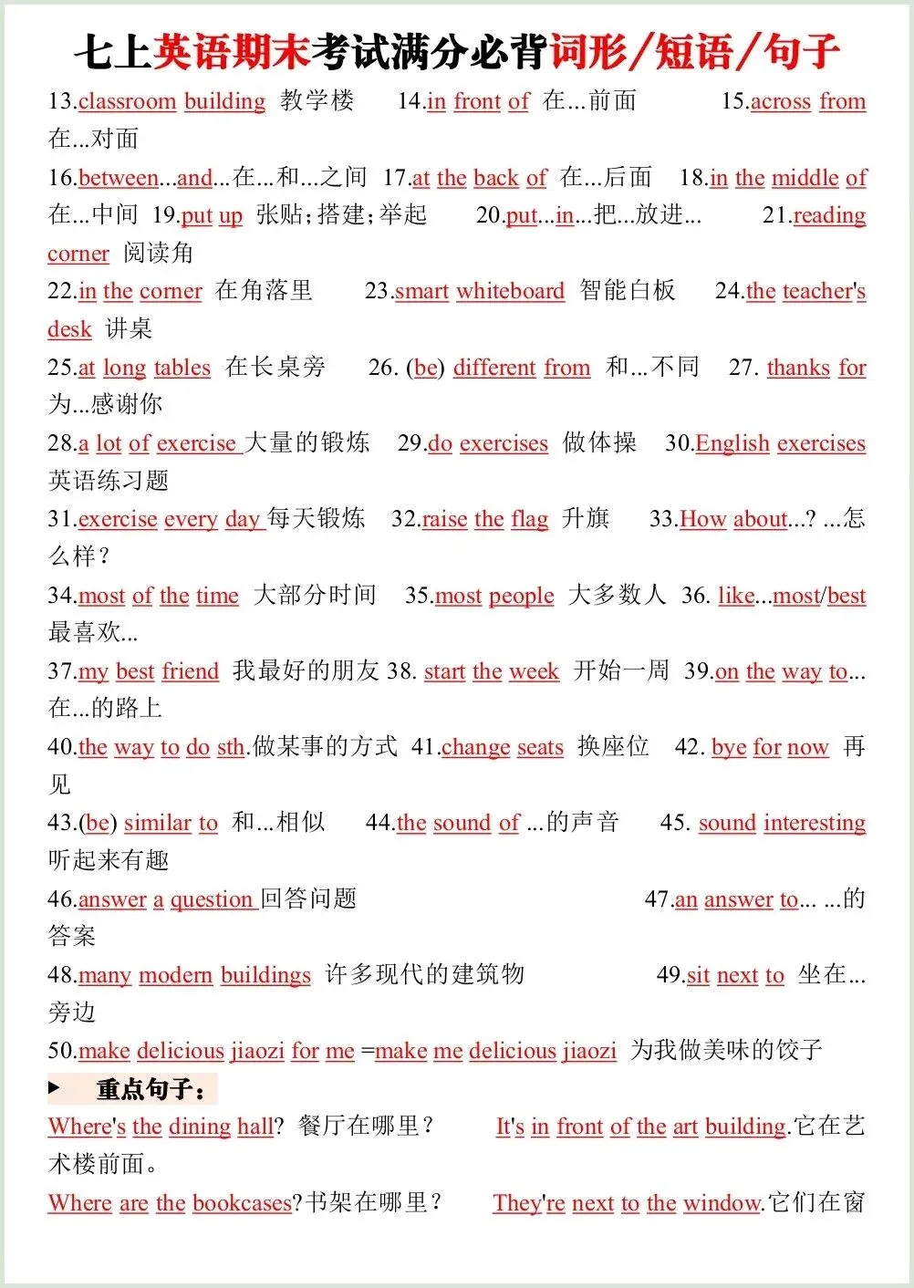 初一新版笔记 2026 七上英语考试满分必背词形+短语+句子梳理 电子打印版!-第7张图片-四季读书网 初一新版笔记 2026 七上英语考试满分必背词形+短语+句子梳理 电子打印版!-第7张图片-四季读书网