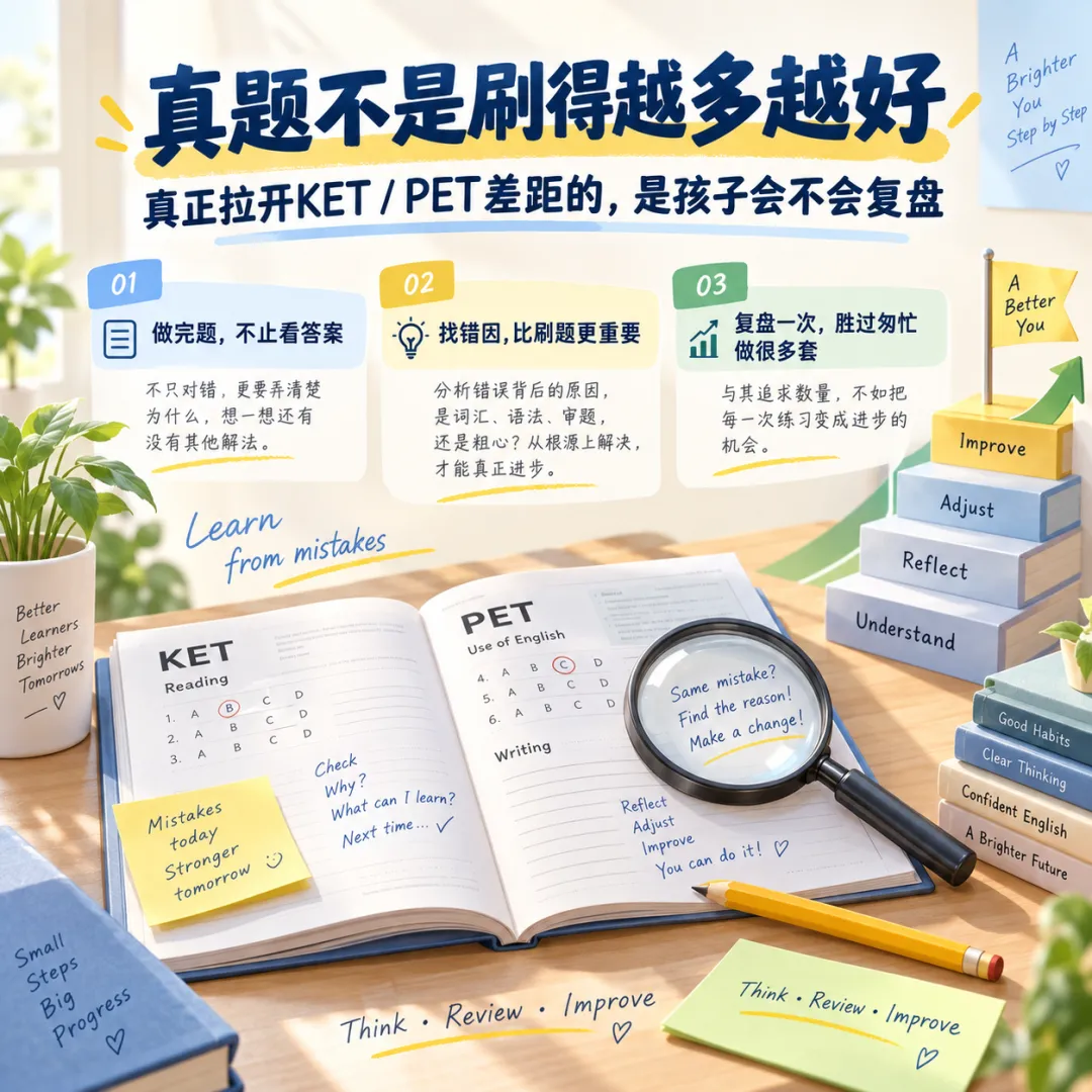真题不是刷得越多越好:真正拉开KET/PET差距的,是孩子会不会复盘-第1张图片-四季读书网 真题不是刷得越多越好:真正拉开KET/PET差距的,是孩子会不会复盘-第1张图片-四季读书网