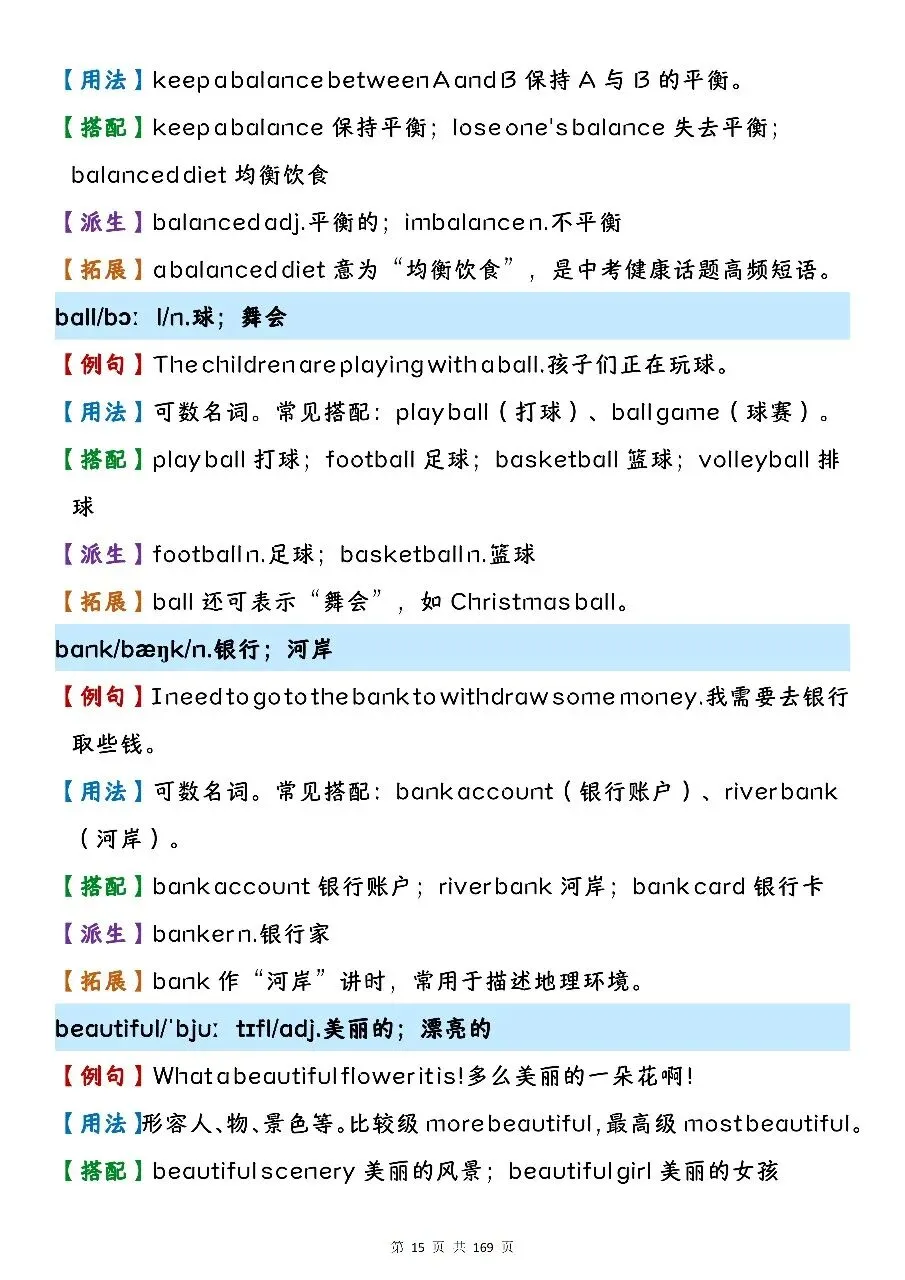 可以保存打印出来的中考英语核心 1600 词汇精讲,都总结出来了,看完你就厉害了-第15张图片-四季读书网