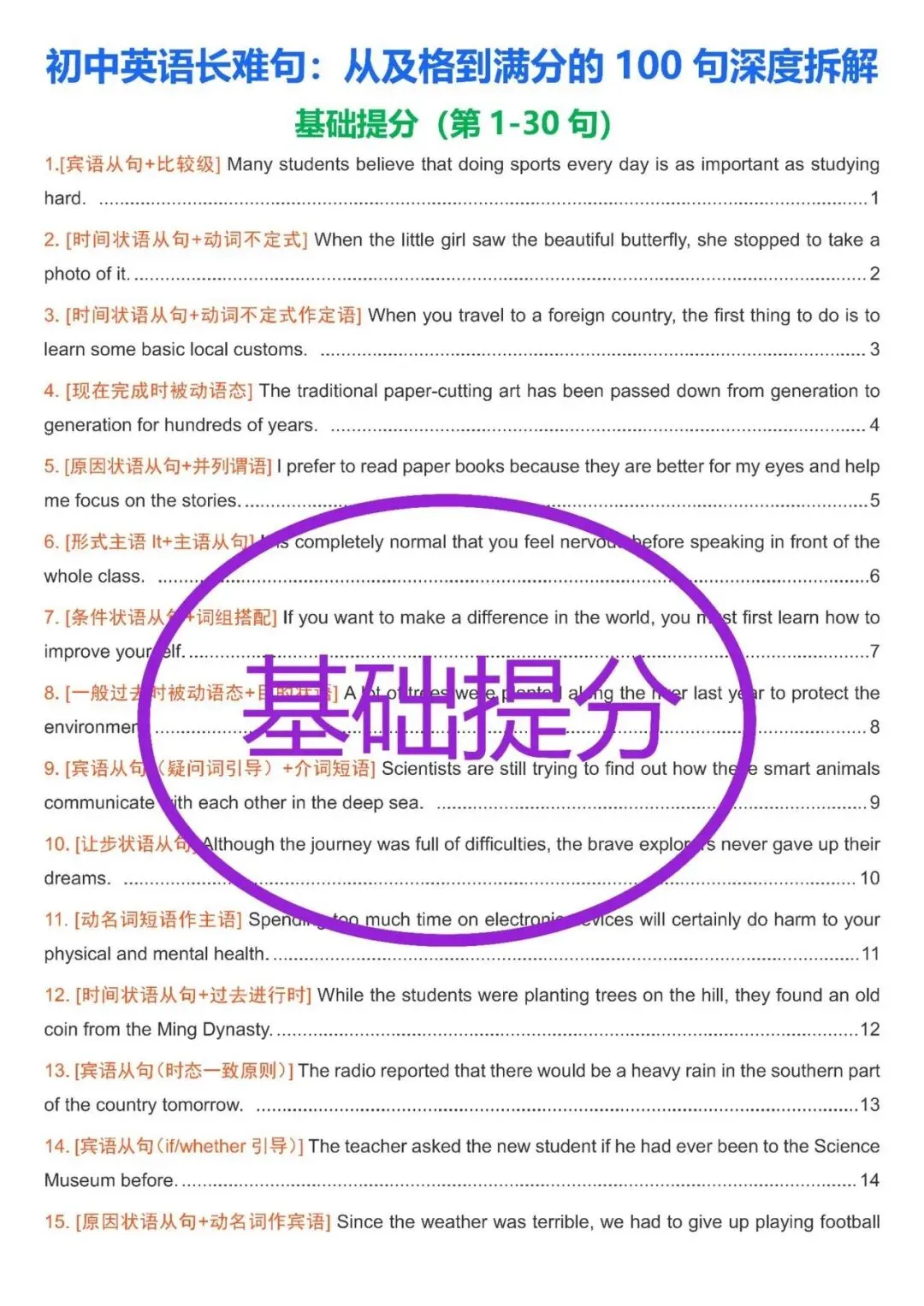 2027版新中考初中英语《从及格到满分的100长难句深度拆解》学生版+教师版.一套2本.新英语难度升级,长难句是拉开差距的关键!-第4张图片-四季读书网