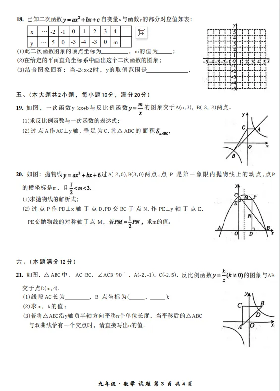 最新安徽蒙城县9年级数学第一次月考统一试卷-第3张图片-四季读书网