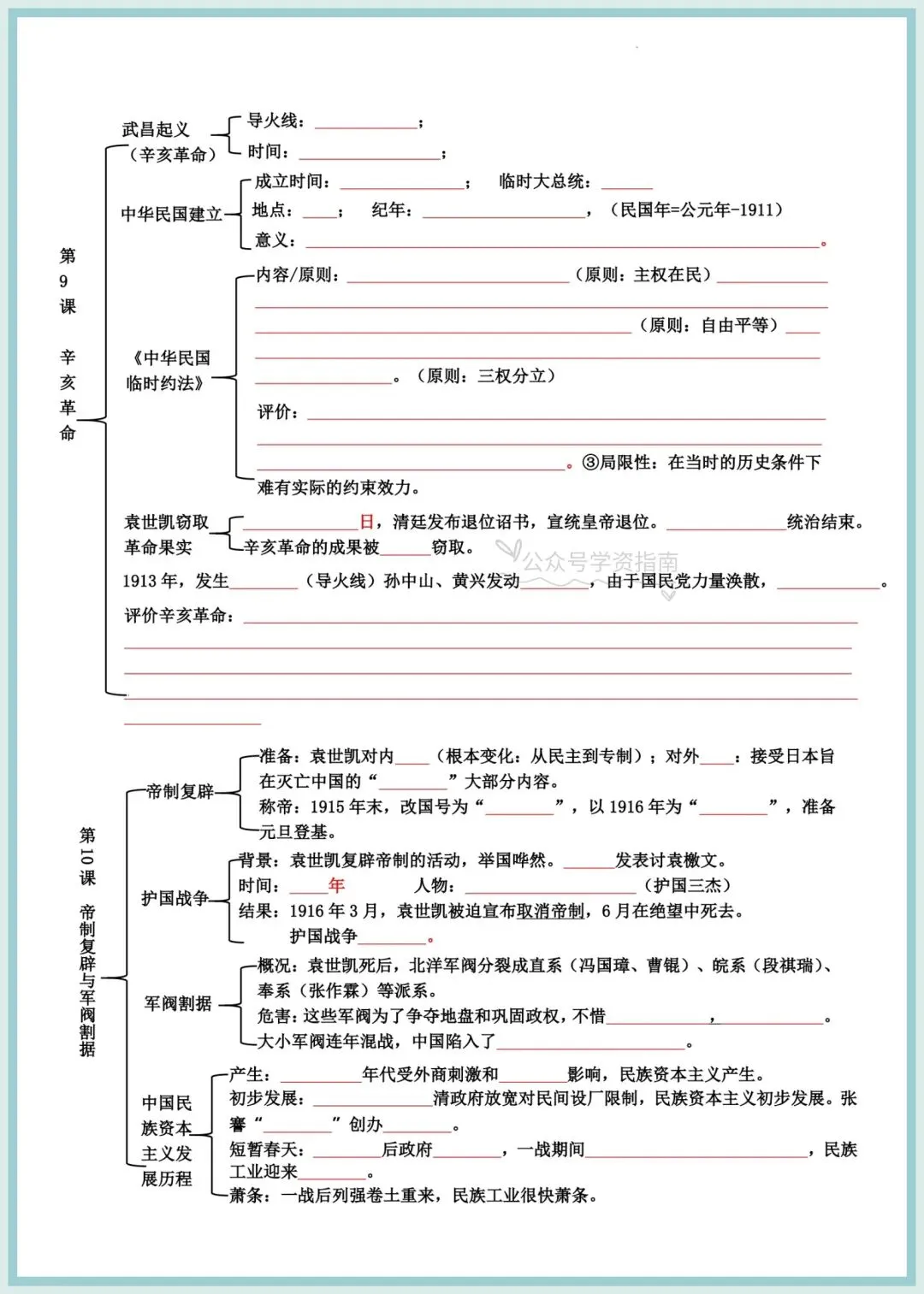 初二历史|人教版2026秋八上历史思维导图式提纲汇总(背诵+默写)-第5张图片-四季读书网