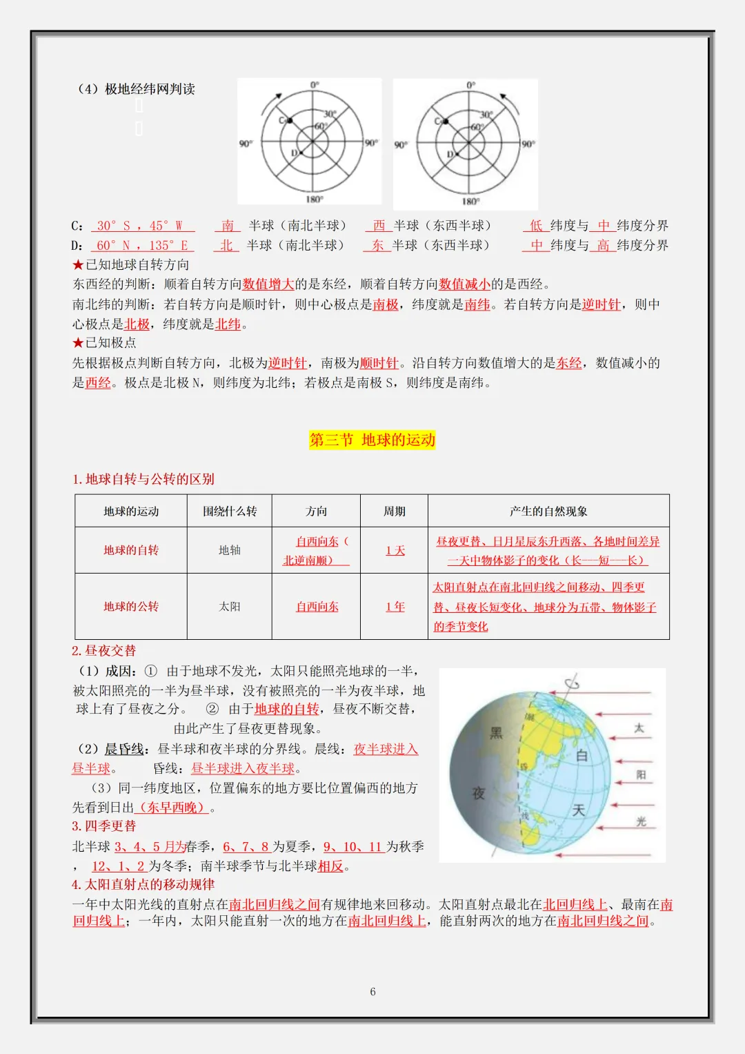 初一2026新七年级上册地理【月考复习】必背考点知识汇总(电子版可打印)-第7张图片-四季读书网