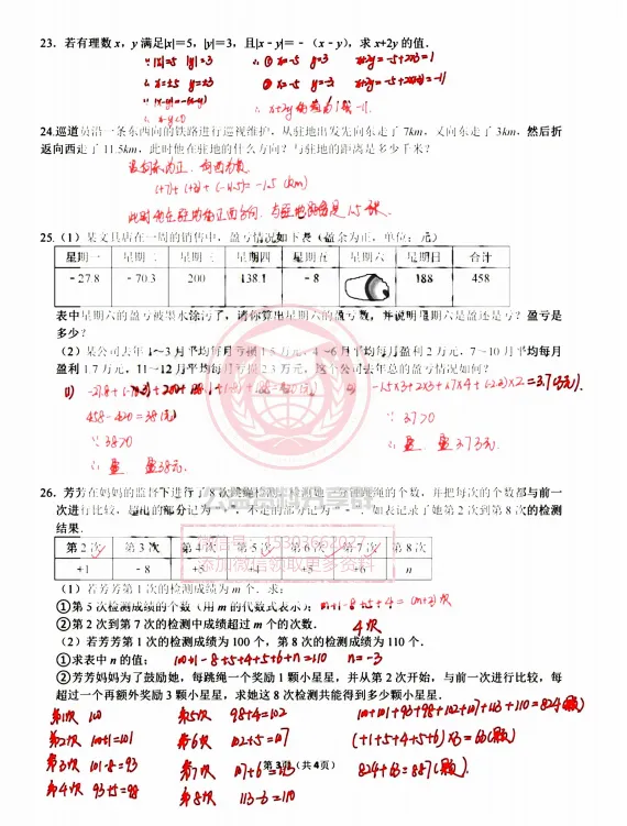 【初二/七上】2026年工附七上数学周考及答案0917-第10张图片-四季读书网