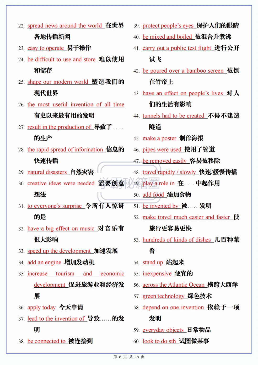 2026秋季初三上册英语(新人教版)Unit1-8必背500个短语-第8张图片-四季读书网