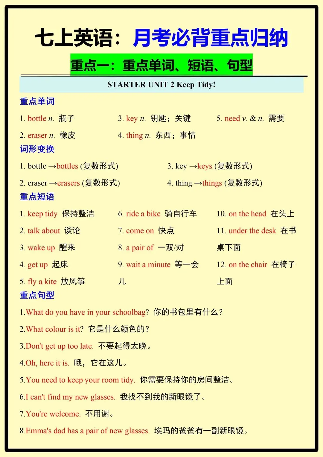 【初一】2026秋七年级上册英语月考必背重点知识归纳汇总,有高清完整版可打印-第4张图片-四季读书网 【初一】2026秋七年级上册英语月考必背重点知识归纳汇总,有高清完整版可打印-第4张图片-四季读书网