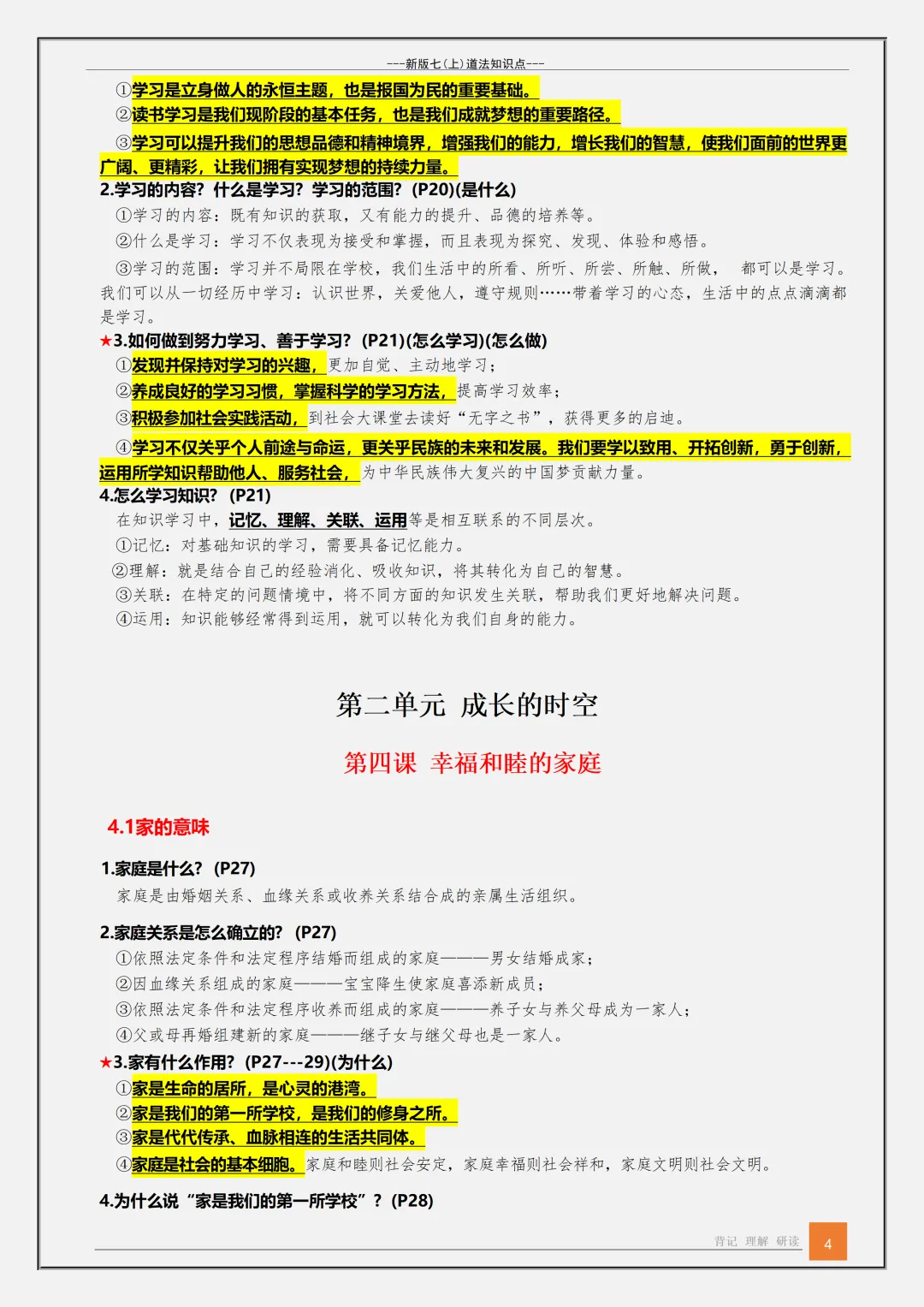 【初一】2026秋七年级上册道法1-13课核心知识背诵点汇总,有高清完整版可打印-第6张图片-四季读书网