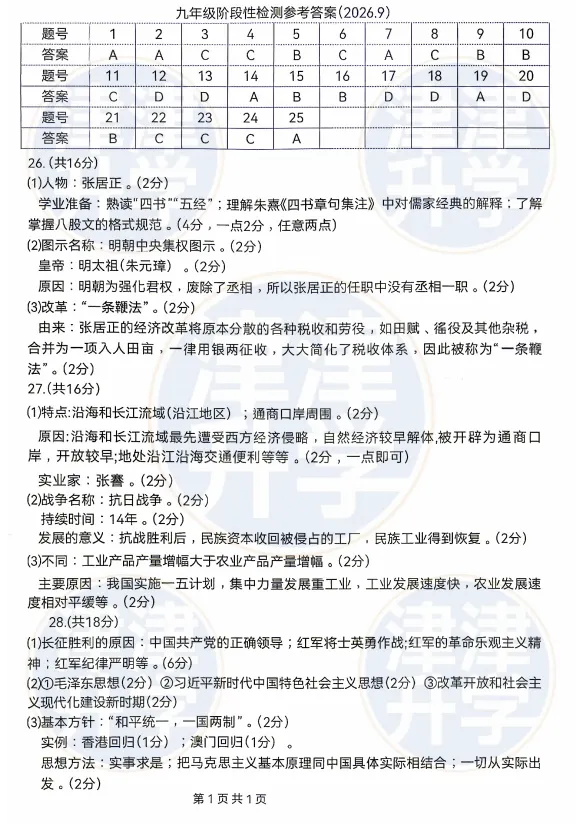 七科全丨26-27学年【红桥区】初三上第一次月考试卷&解析-第44张图片-四季读书网 七科全丨26-27学年【红桥区】初三上第一次月考试卷&解析-第44张图片-四季读书网