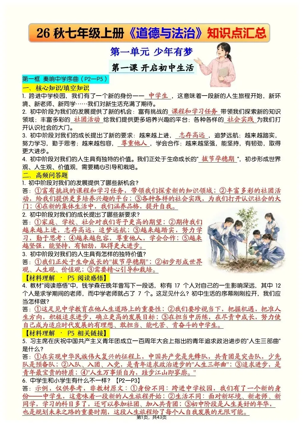 初一新教材 2026 七上道法全册知识点核心梳理必背总结,电子打印版!-第1张图片-四季读书网 初一新教材 2026 七上道法全册知识点核心梳理必背总结,电子打印版!-第1张图片-四季读书网