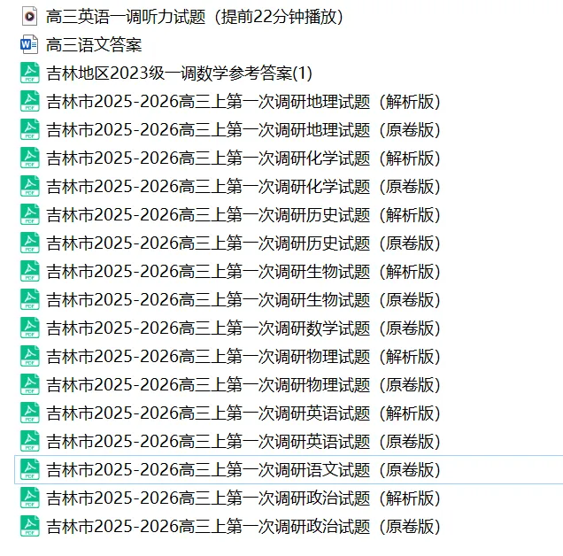 【备战一调】2025吉林市高三一调九科试卷(含答案)-第1张图片-四季读书网 【备战一调】2025吉林市高三一调九科试卷(含答案)-第1张图片-四季读书网