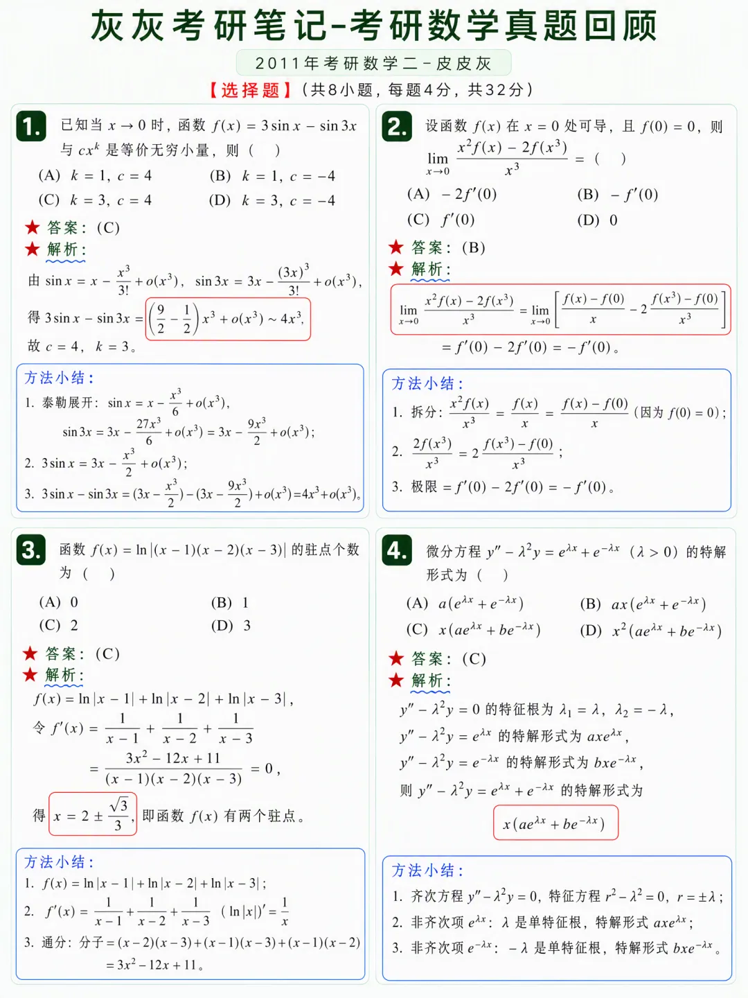 【2011年】考研数学二真题方法论-第2张图片-四季读书网 【2011年】考研数学二真题方法论-第2张图片-四季读书网