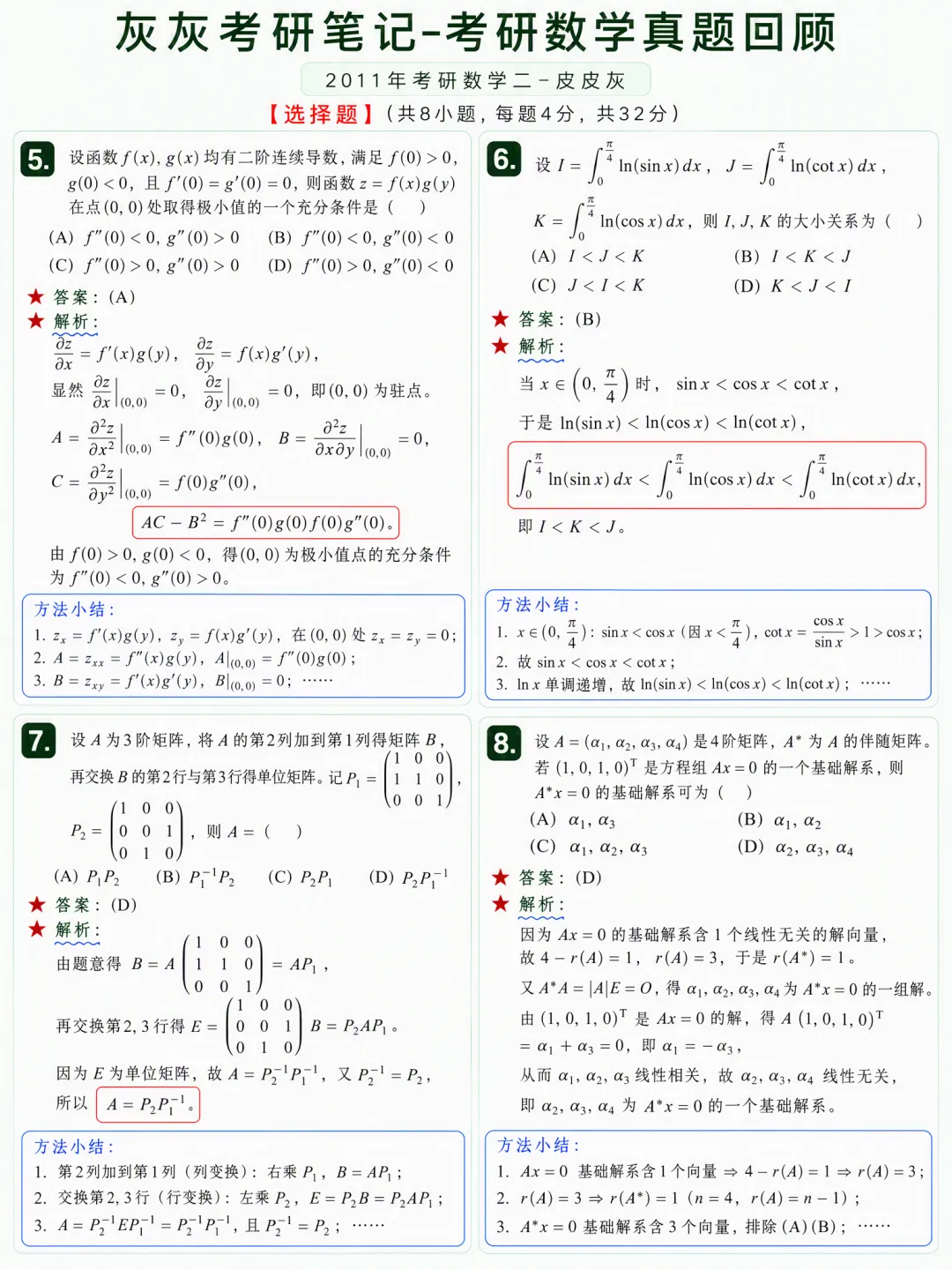 【2011年】考研数学二真题方法论-第3张图片-四季读书网 【2011年】考研数学二真题方法论-第3张图片-四季读书网