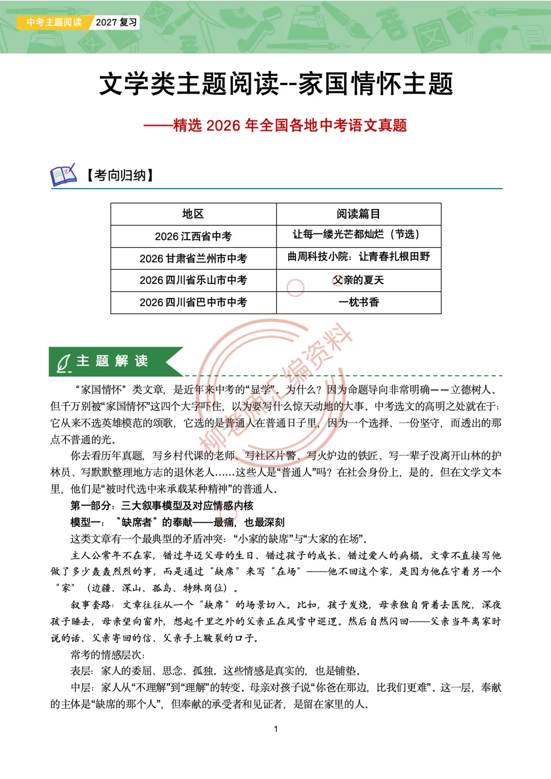 2026全国各地中考文学类文本主题阅读57篇-家国情怀主题-第3张图片-四季读书网
