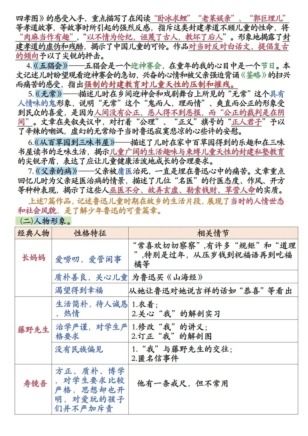 【初一资料】2026新版七年级上册语文名著导读朝花夕拾知识点总结-第2张图片-四季读书网 【初一资料】2026新版七年级上册语文名著导读朝花夕拾知识点总结-第2张图片-四季读书网