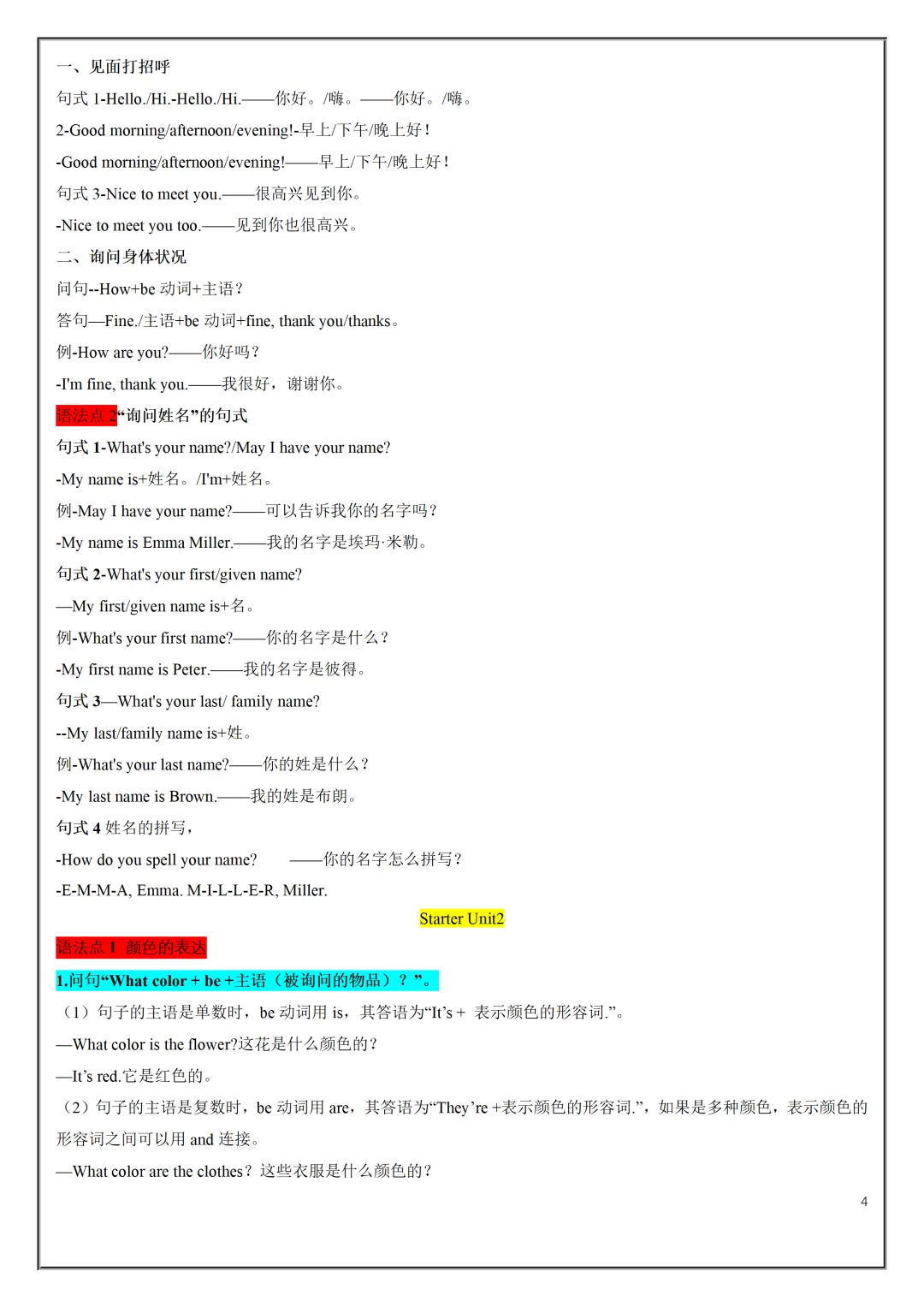【初一】2026秋七年级上册英语人教版知识点总结(单词短语句式语法)有高清完整版可打印-第6张图片-四季读书网