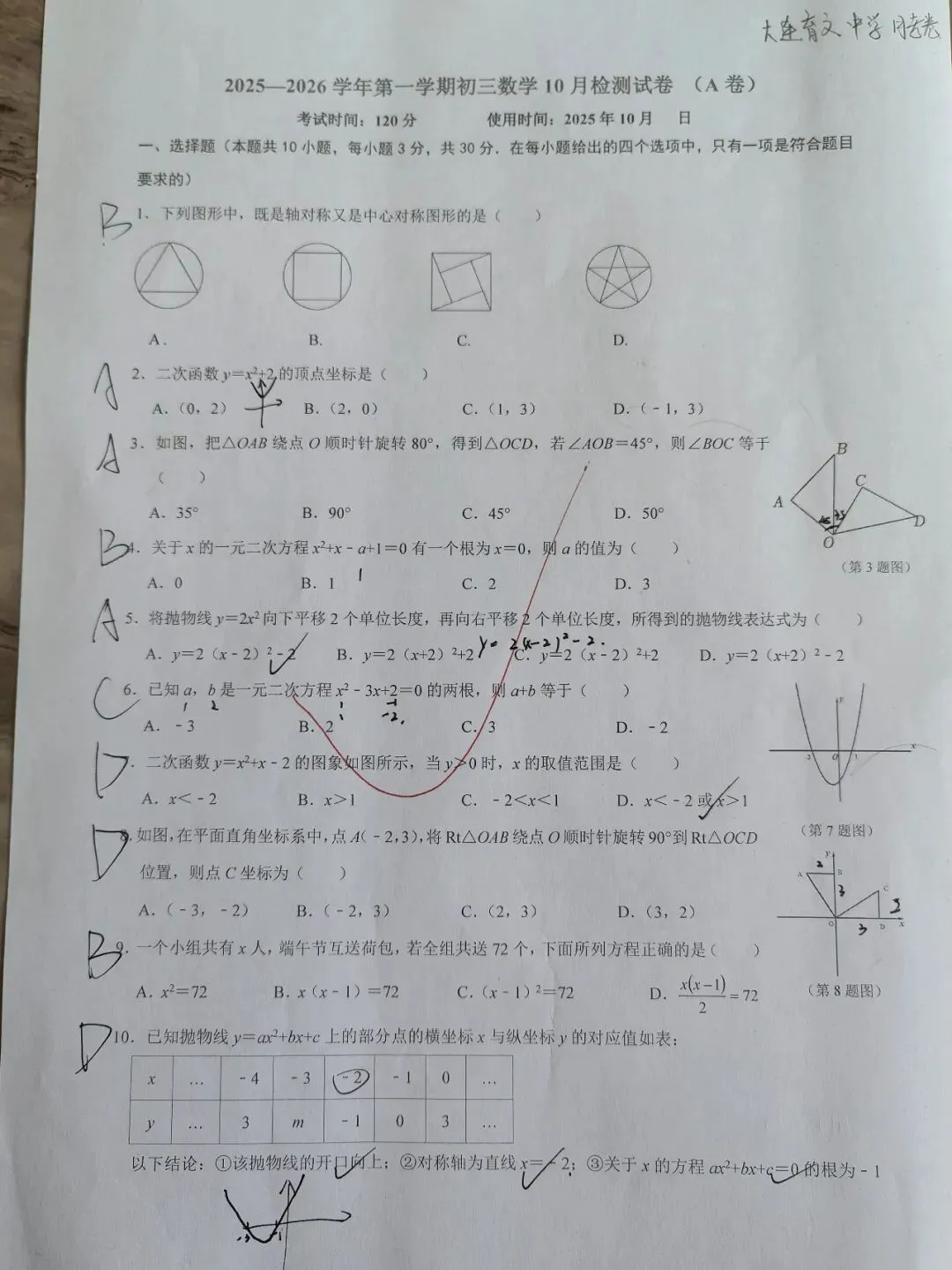 【初三学生做题记录】数学月考卷二-第1张图片-四季读书网
