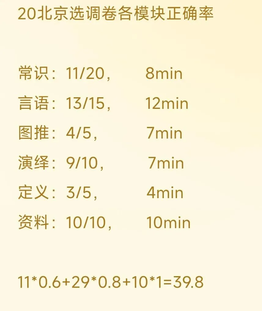 20年北京选调真题卷48min39.8分-第1张图片-四季读书网