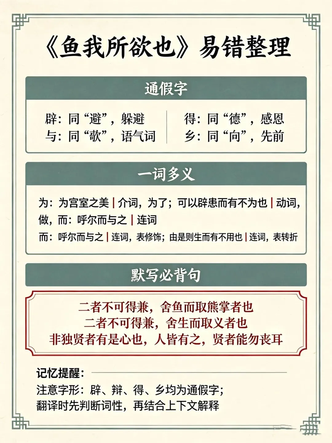三百一十六日·语文伴中考|Day50(2026-10-01)|倒计时266天《鱼我所欲也》孟子|说理文言文(防城港专用·2027版)-第3张图片-四季读书网