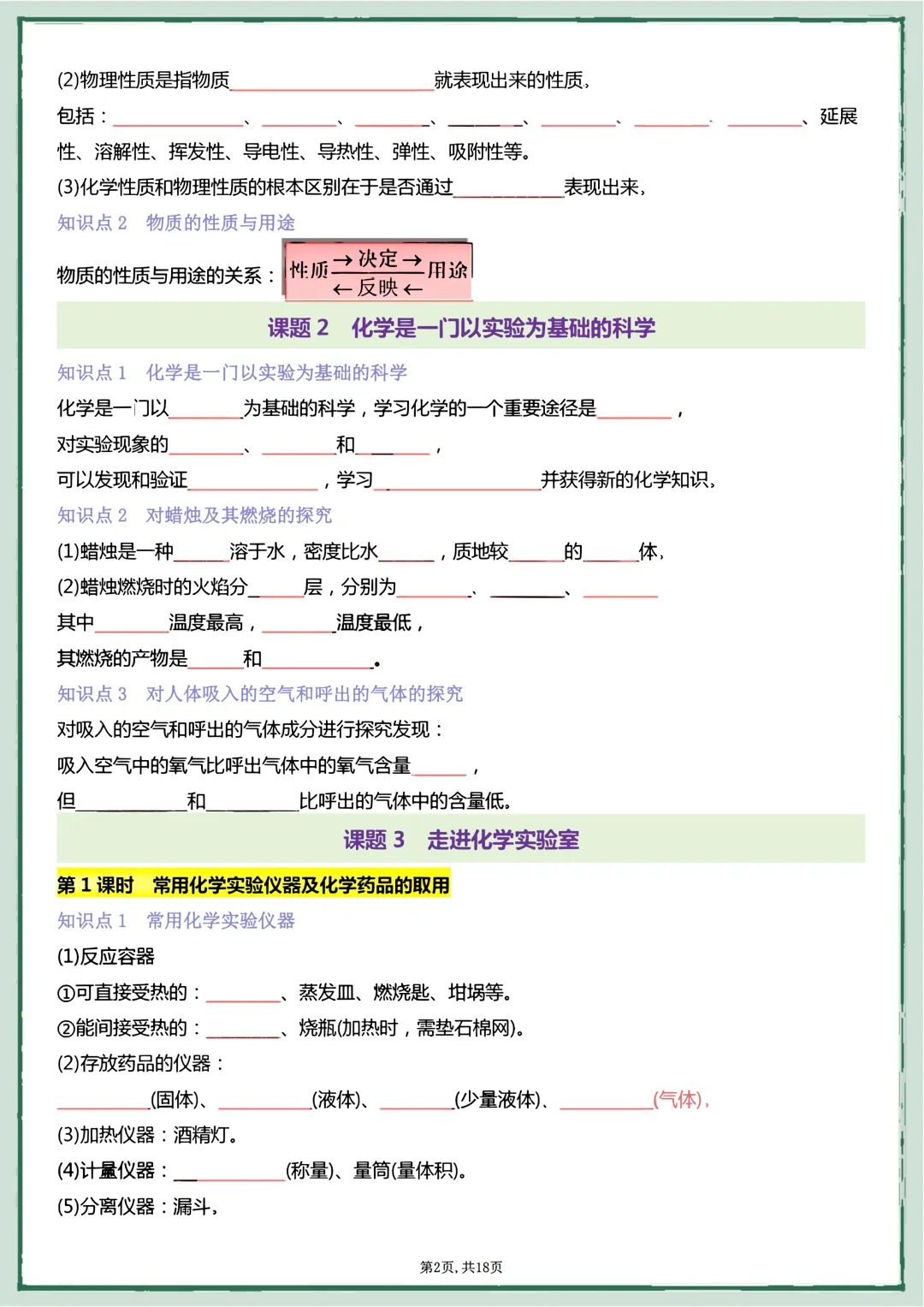 【初三】2026新教材九上化学·国庆作业·必背基础知识每日一练填空版(高清版可打印)-第6张图片-四季读书网